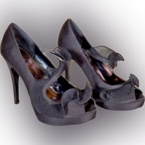 Bakers Satin Ruffle Peep-Toe Heels